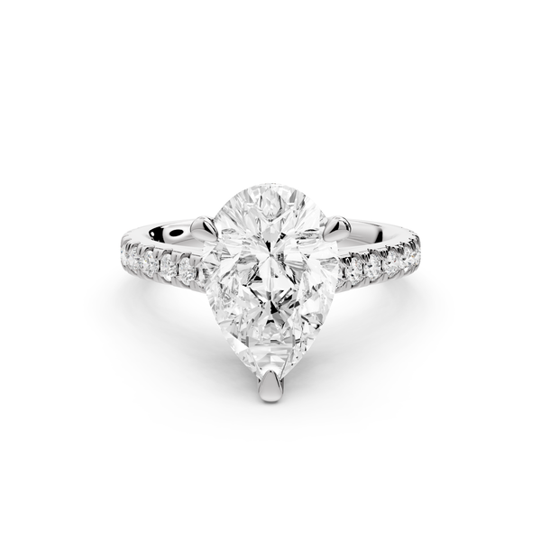 Odette - 3ct 14k white gold pear Diamond Engagement Ring with Pavé Band & Hidden Halo