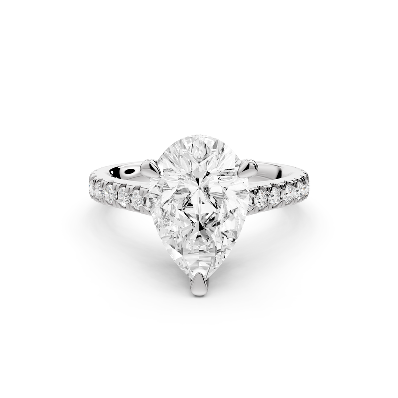 Odette - 3ct 14k white gold pear Diamond Engagement Ring with Pavé Band & Hidden Halo
