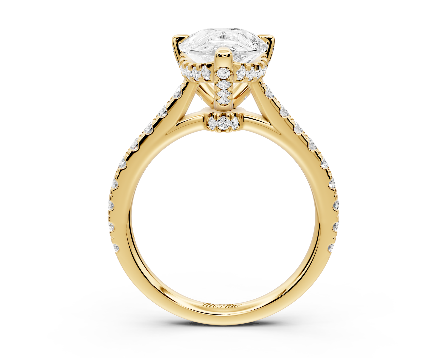 Odette - 3ct 14k yellow gold pear Diamond Engagement Ring with Pavé Band & Hidden Halo