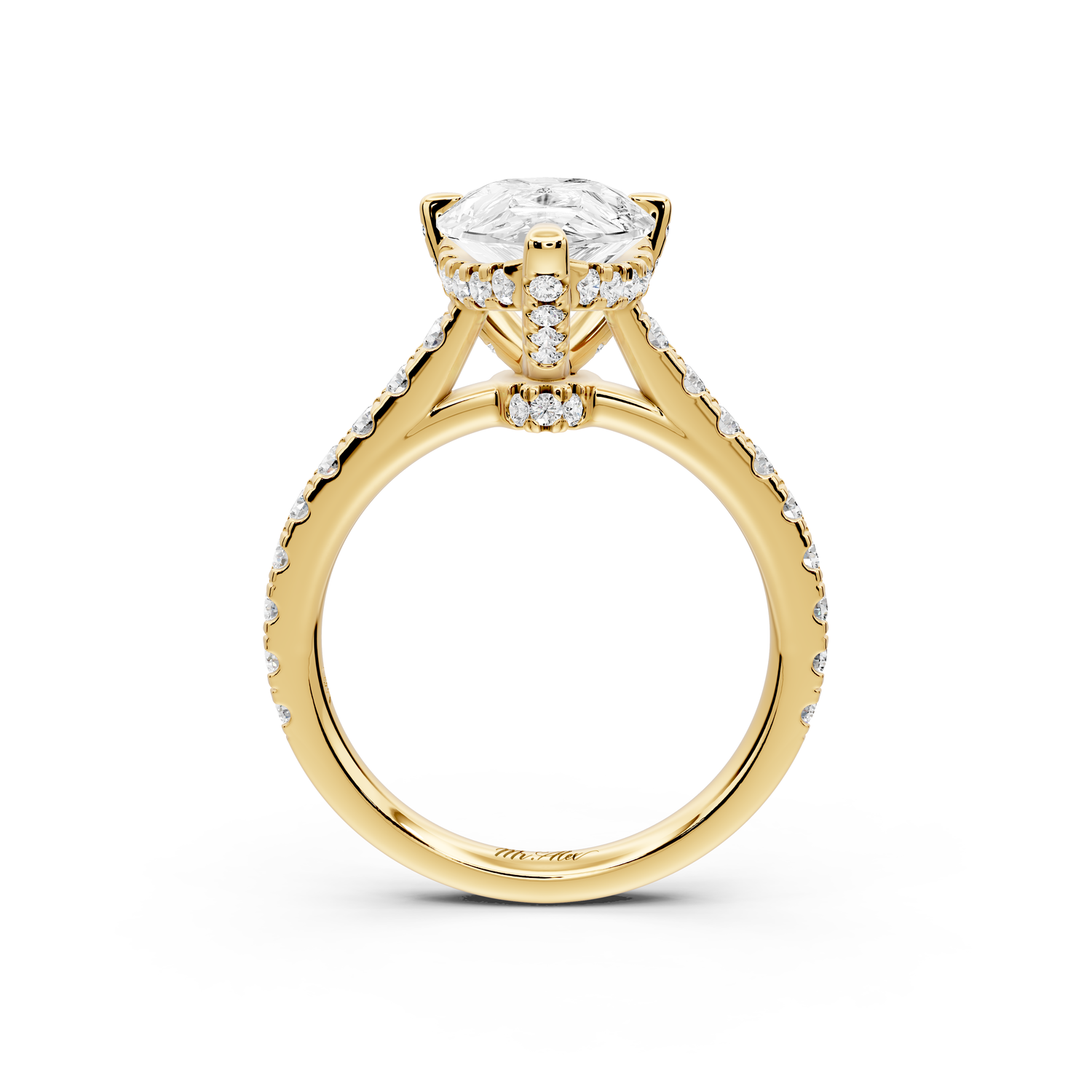 Odette - 3ct 14k yellow gold pear Diamond Engagement Ring with Pavé Band & Hidden Halo