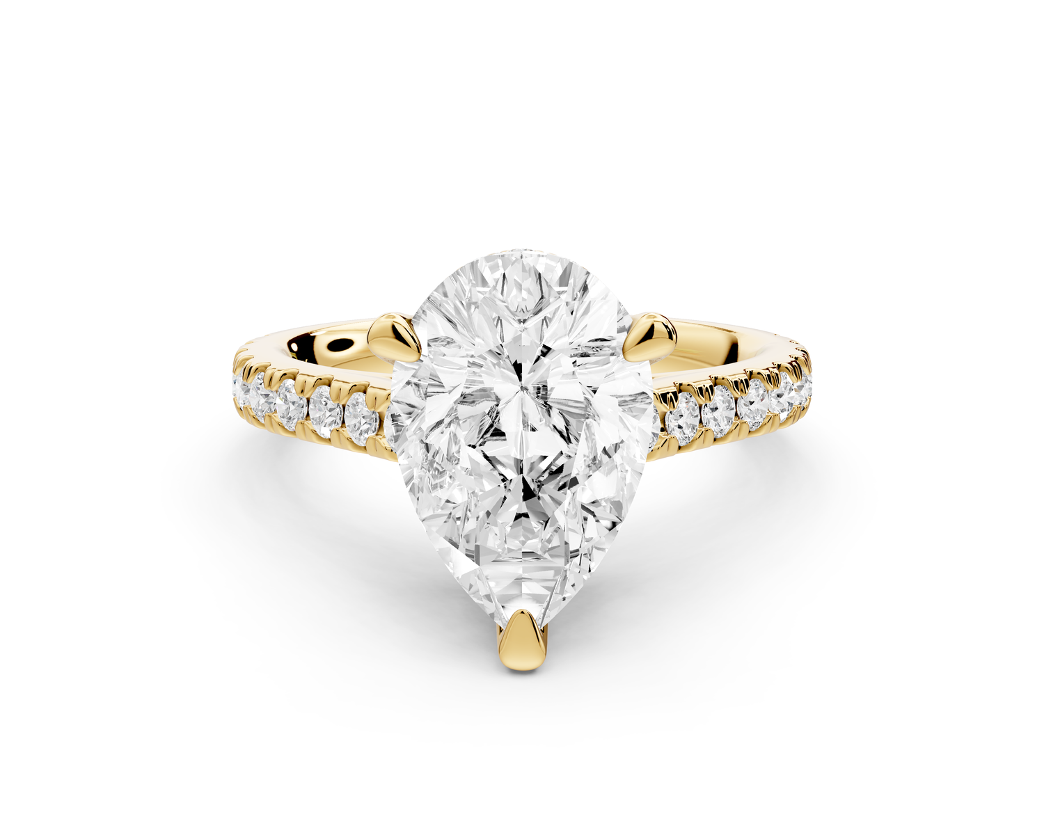Odette - 3ct 14k yellow gold pear Diamond Engagement Ring with Pavé Band & Hidden Halo