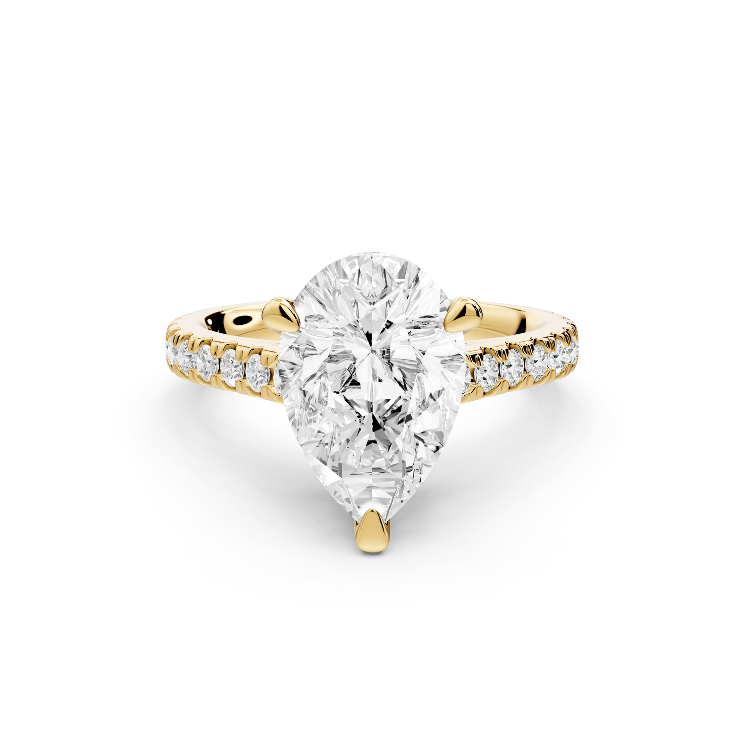 Odette - 3ct 14k yellow gold pear Diamond Engagement Ring with Pavé Band & Hidden Halo