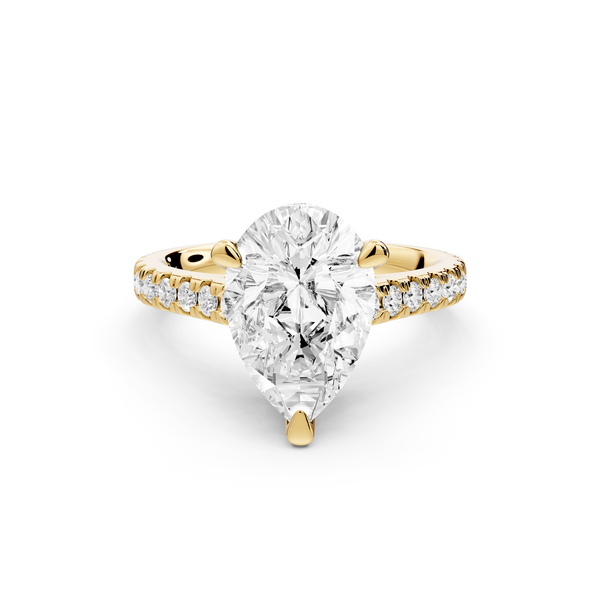 Odette - 3ct 14k yellow gold pear Diamond Engagement Ring with Pavé Band & Hidden Halo