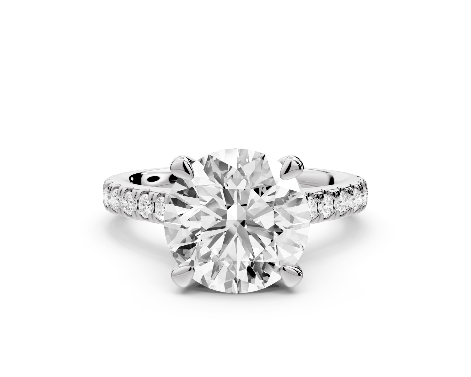 Odette - 3ct platinum round Diamond Engagement Ring with Pavé Band & Hidden Halo