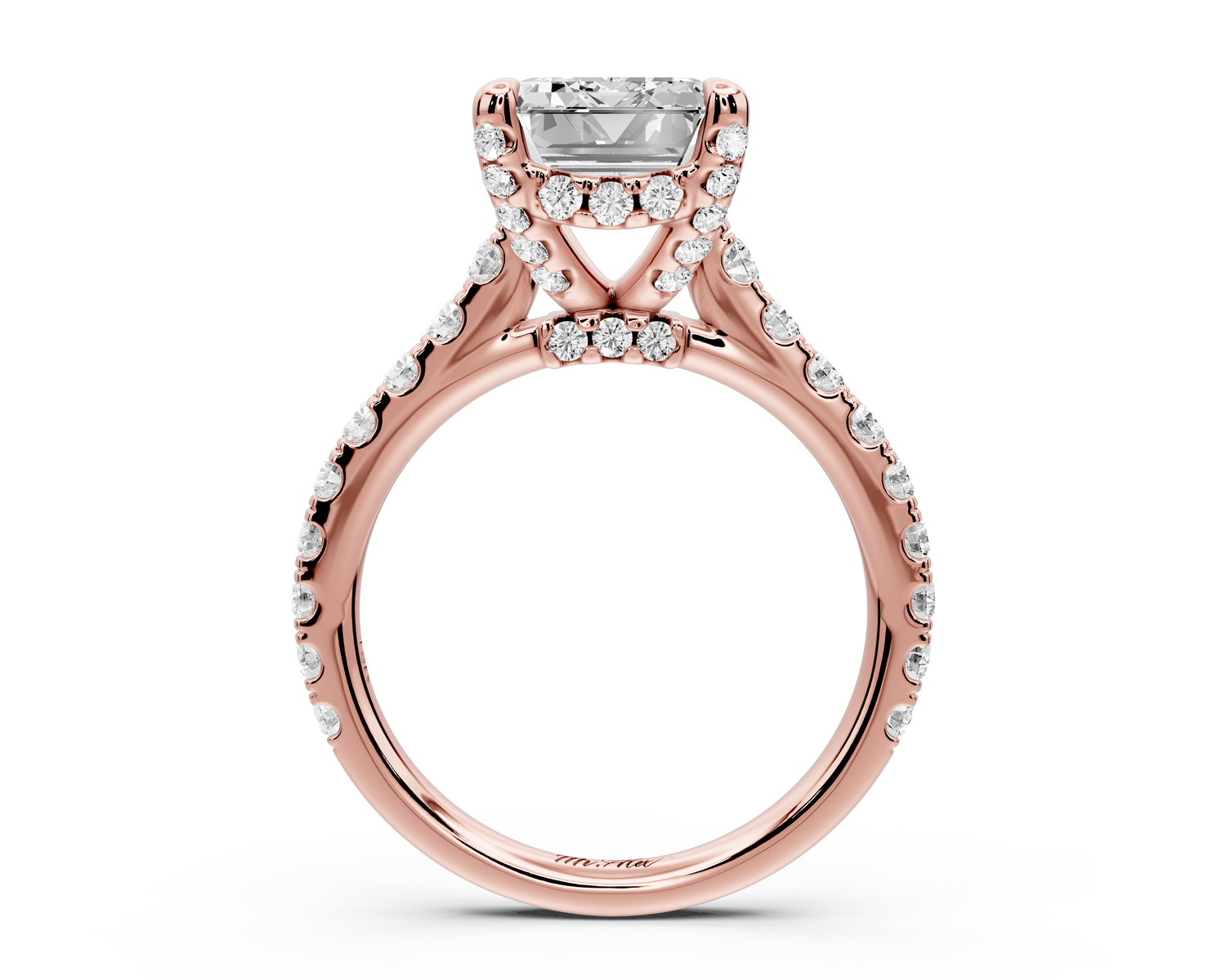 Odette - 4ct 14k rose gold emerald Diamond Engagement Ring with Pavé Band & Hidden Halo