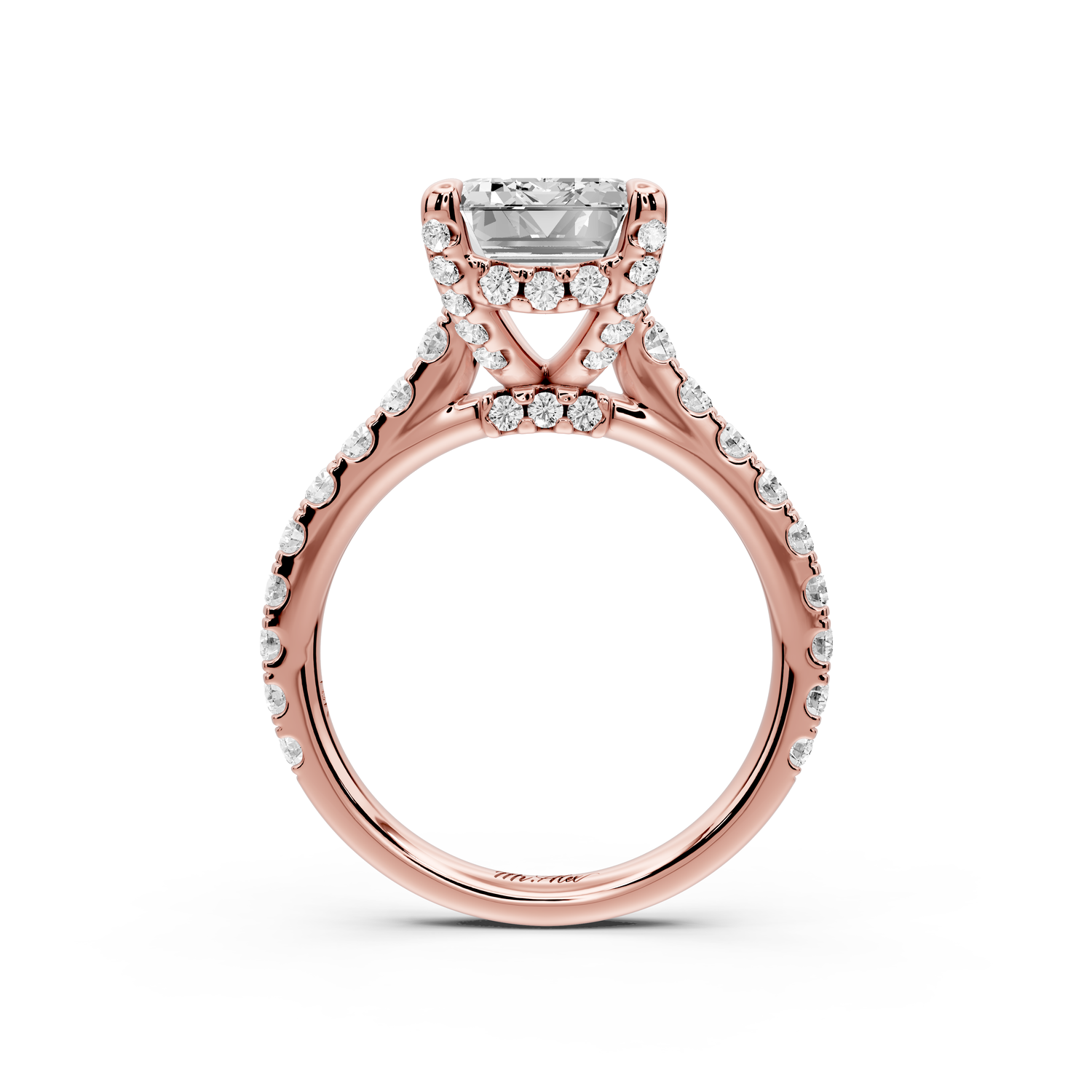 Odette - 4ct 14k rose gold emerald Diamond Engagement Ring with Pavé Band & Hidden Halo