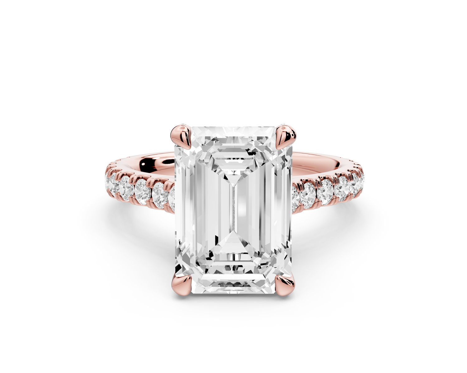 Odette - 4ct 14k rose gold emerald Diamond Engagement Ring with Pavé Band & Hidden Halo