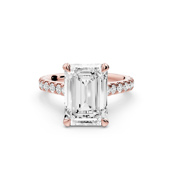 Odette - 4ct 14k rose gold emerald Diamond Engagement Ring with Pavé Band & Hidden Halo