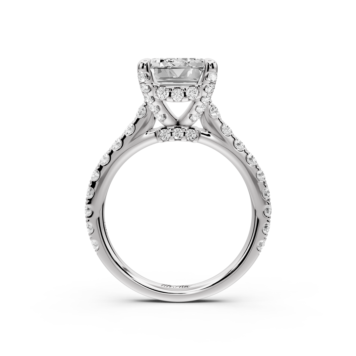 Odette - 4ct 14k white gold emerald Diamond Engagement Ring with Pavé Band & Hidden Halo