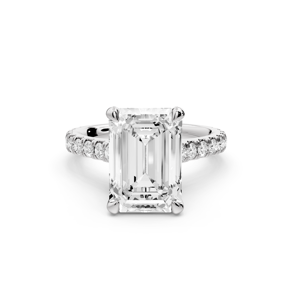 Odette - 4ct 14k white gold emerald Diamond Engagement Ring with Pavé Band & Hidden Halo