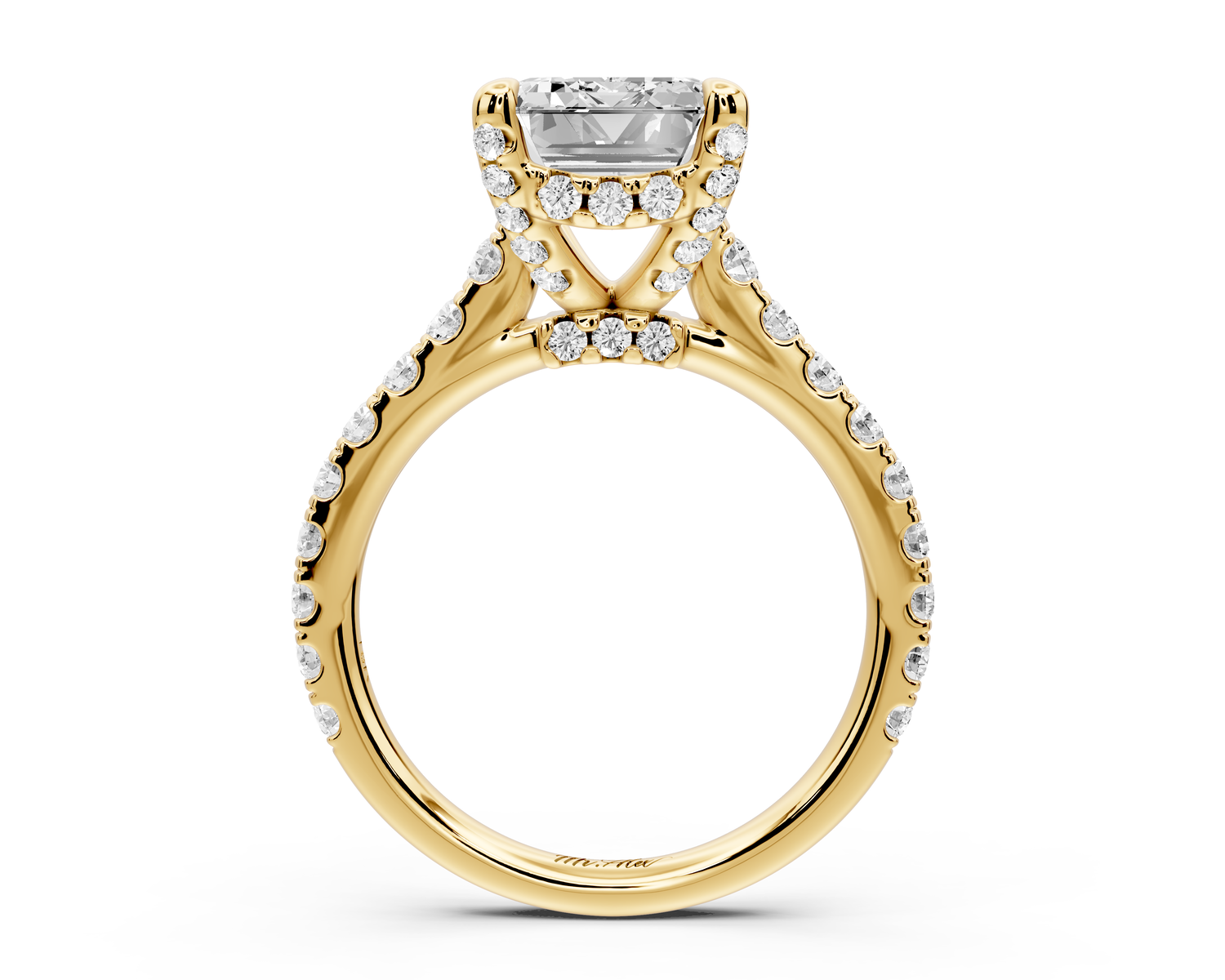Odette - 4ct 14k yellow gold emerald Diamond Engagement Ring with Pavé Band & Hidden Halo