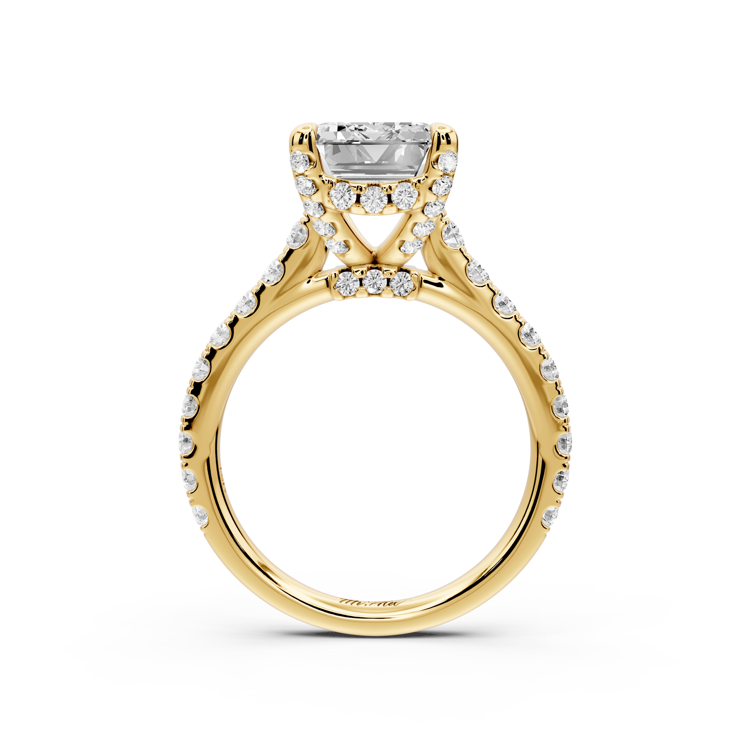 Odette - 4ct 14k yellow gold emerald Diamond Engagement Ring with Pavé Band & Hidden Halo