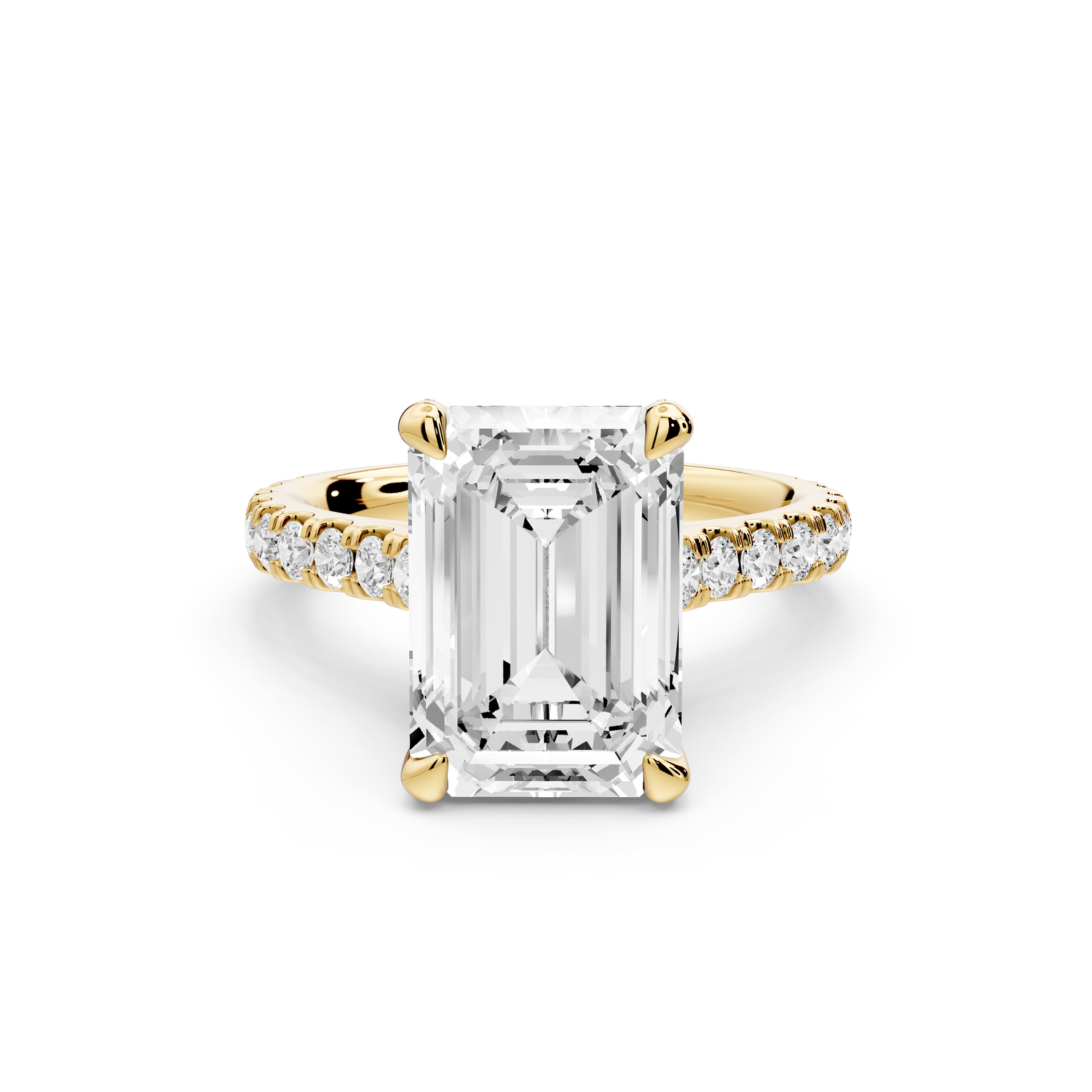 Odette - 4ct 14k yellow gold emerald Diamond Engagement Ring with Pavé Band & Hidden Halo