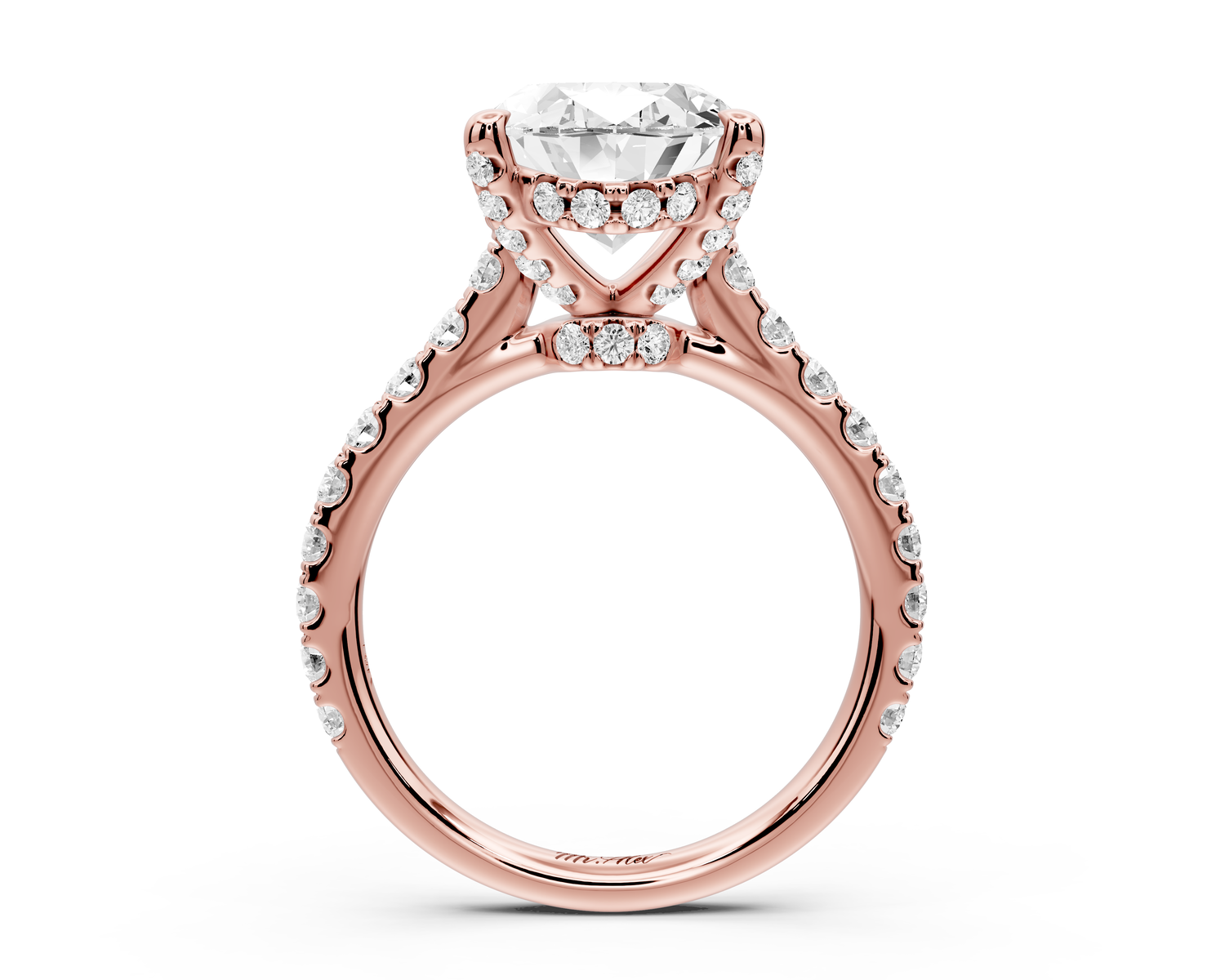 Odette - 4ct 14k rose gold oval Diamond Engagement Ring with Pavé Band & Hidden Halo