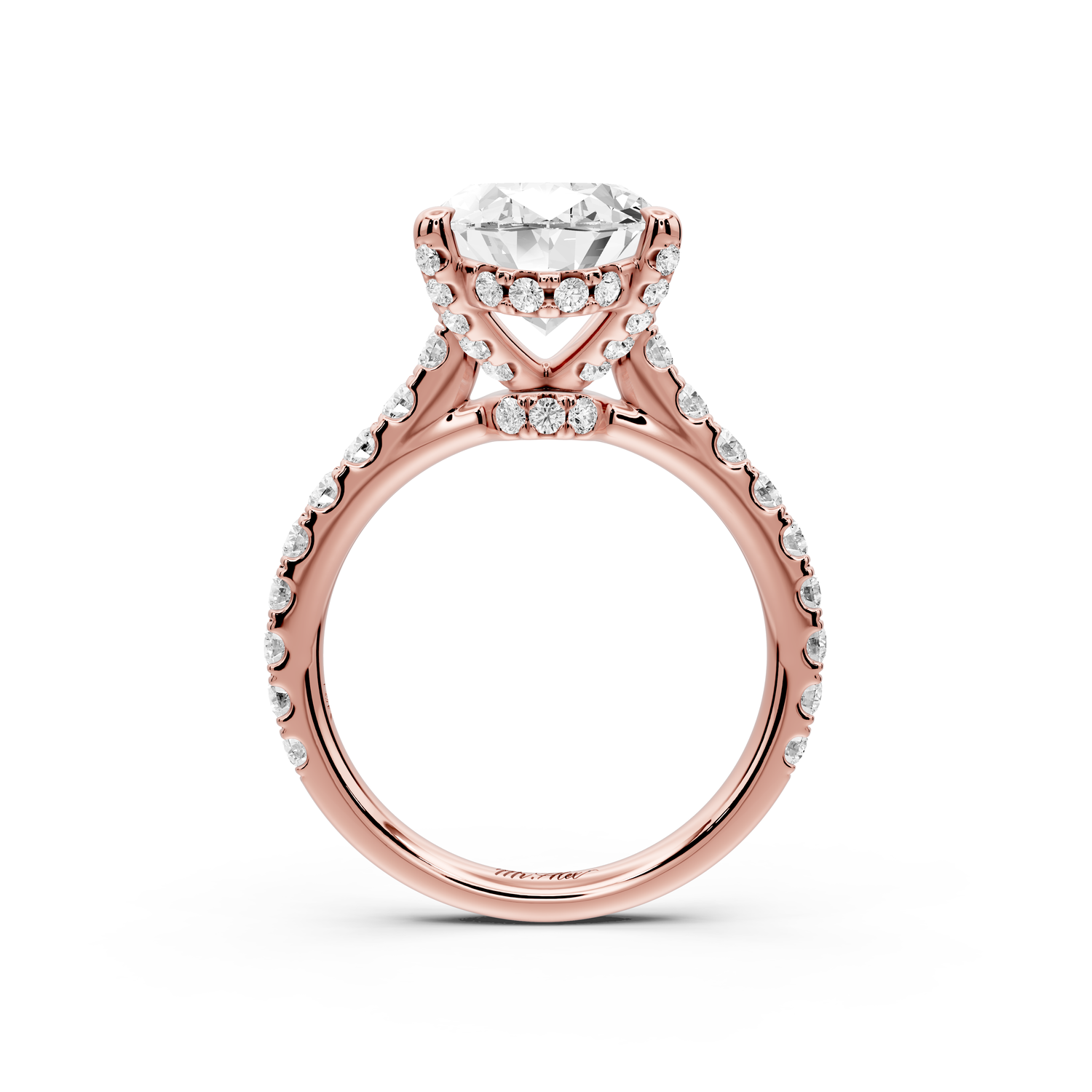 Odette - 4ct 14k rose gold oval Diamond Engagement Ring with Pavé Band & Hidden Halo
