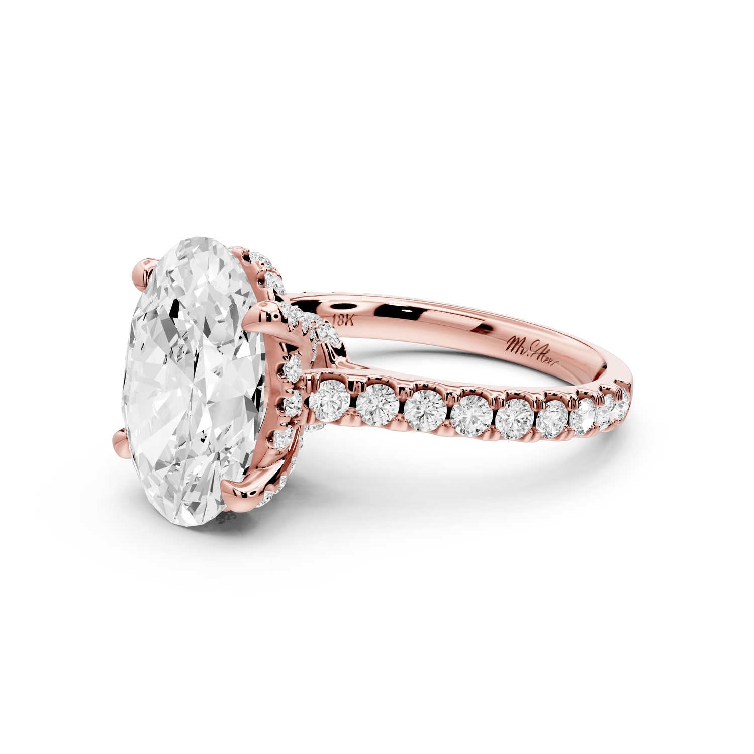 Odette - 4ct 14k rose gold oval Diamond Engagement Ring with Pavé Band & Hidden Halo