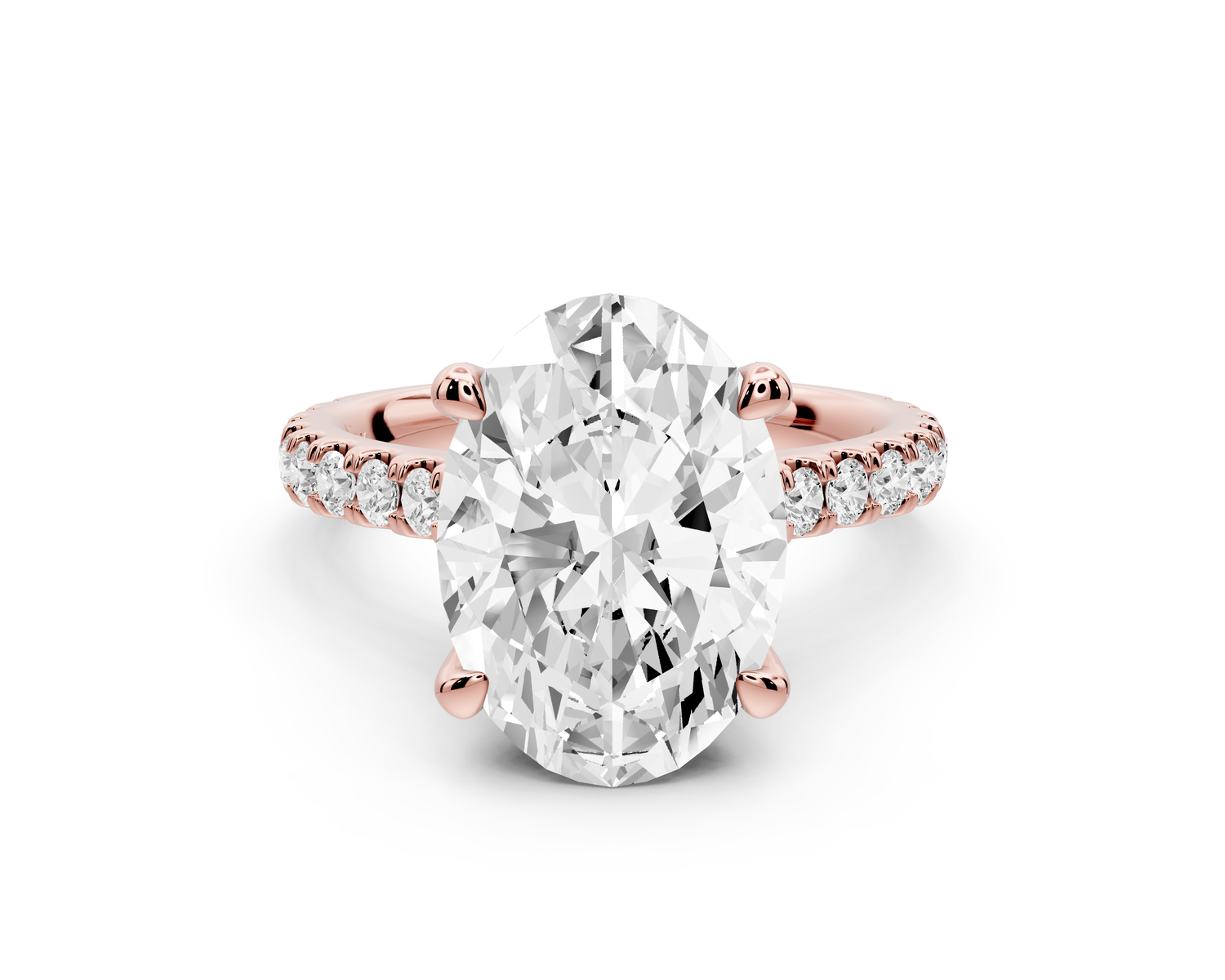 Odette - 4ct 14k rose gold oval Diamond Engagement Ring with Pavé Band & Hidden Halo