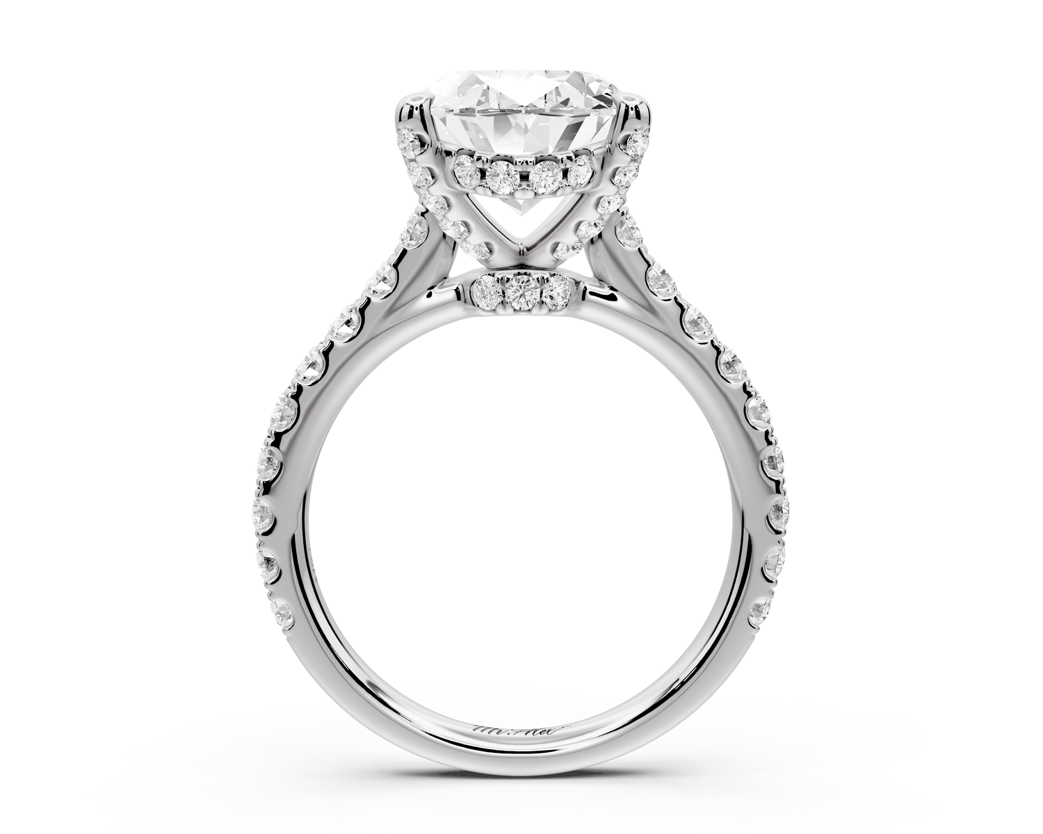 Odette - 4ct 14k white gold oval Diamond Engagement Ring with Pavé Band & Hidden Halo