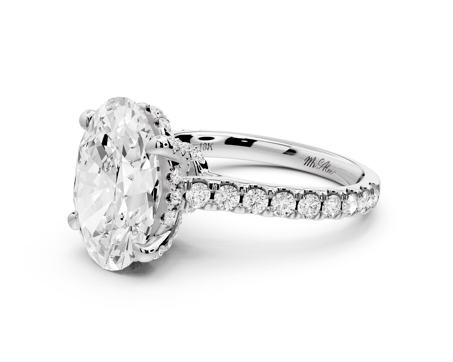 Odette - 4ct 14k white gold oval Diamond Engagement Ring with Pavé Band & Hidden Halo