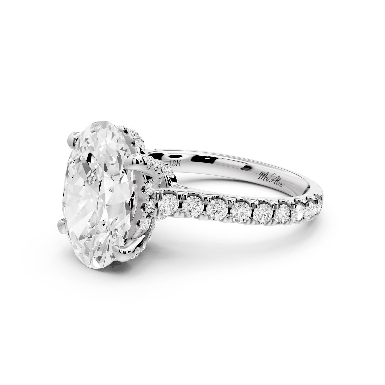 Odette - 4ct 14k white gold oval Diamond Engagement Ring with Pavé Band & Hidden Halo