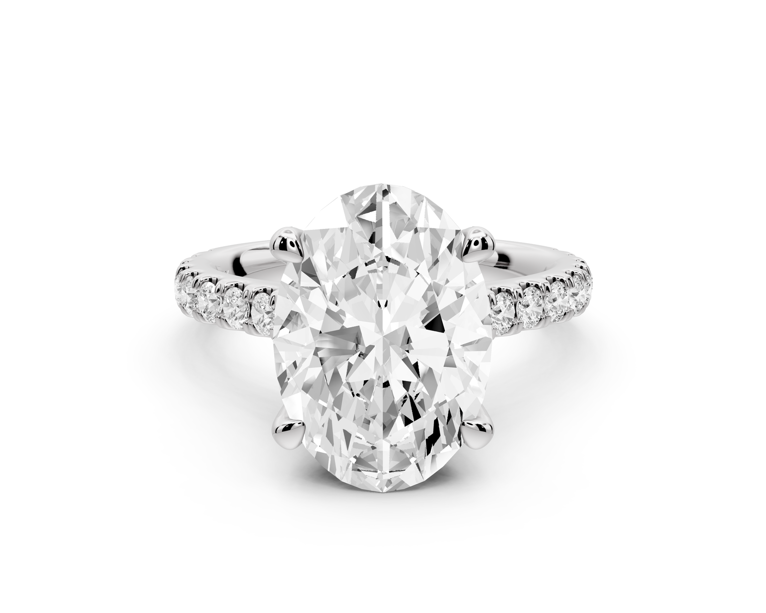 Odette - 4ct 14k white gold oval Diamond Engagement Ring with Pavé Band & Hidden Halo