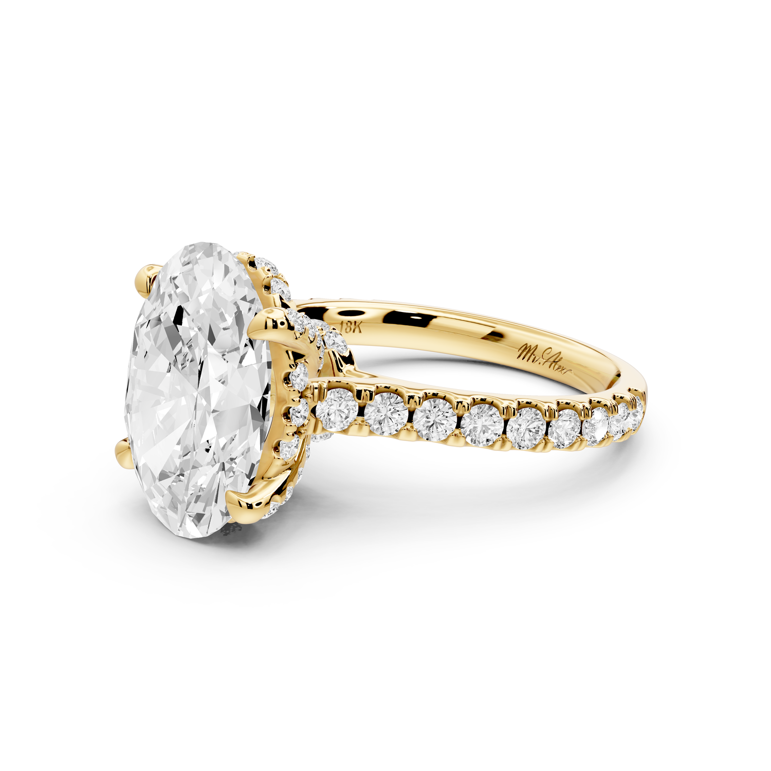 Odette - 4ct 14k yellow gold oval Diamond Engagement Ring with Pavé Band & Hidden Halo