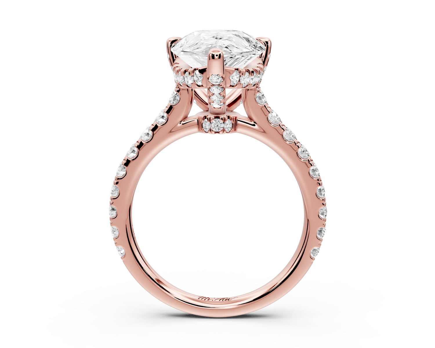 Odette - 4ct 14k rose gold pear Diamond Engagement Ring with Pavé Band & Hidden Halo