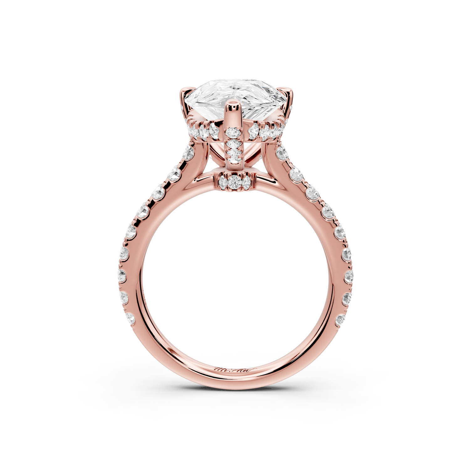 Odette - 4ct 14k rose gold pear Diamond Engagement Ring with Pavé Band & Hidden Halo