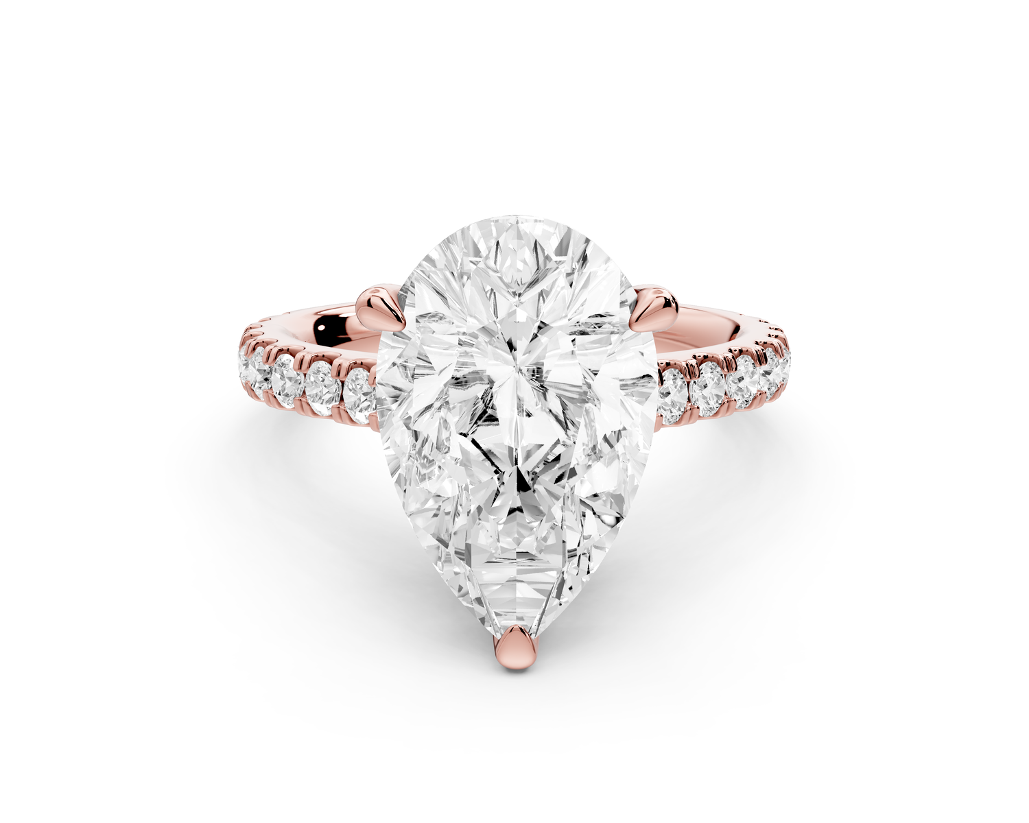 Odette - 4ct 14k rose gold pear Diamond Engagement Ring with Pavé Band & Hidden Halo
