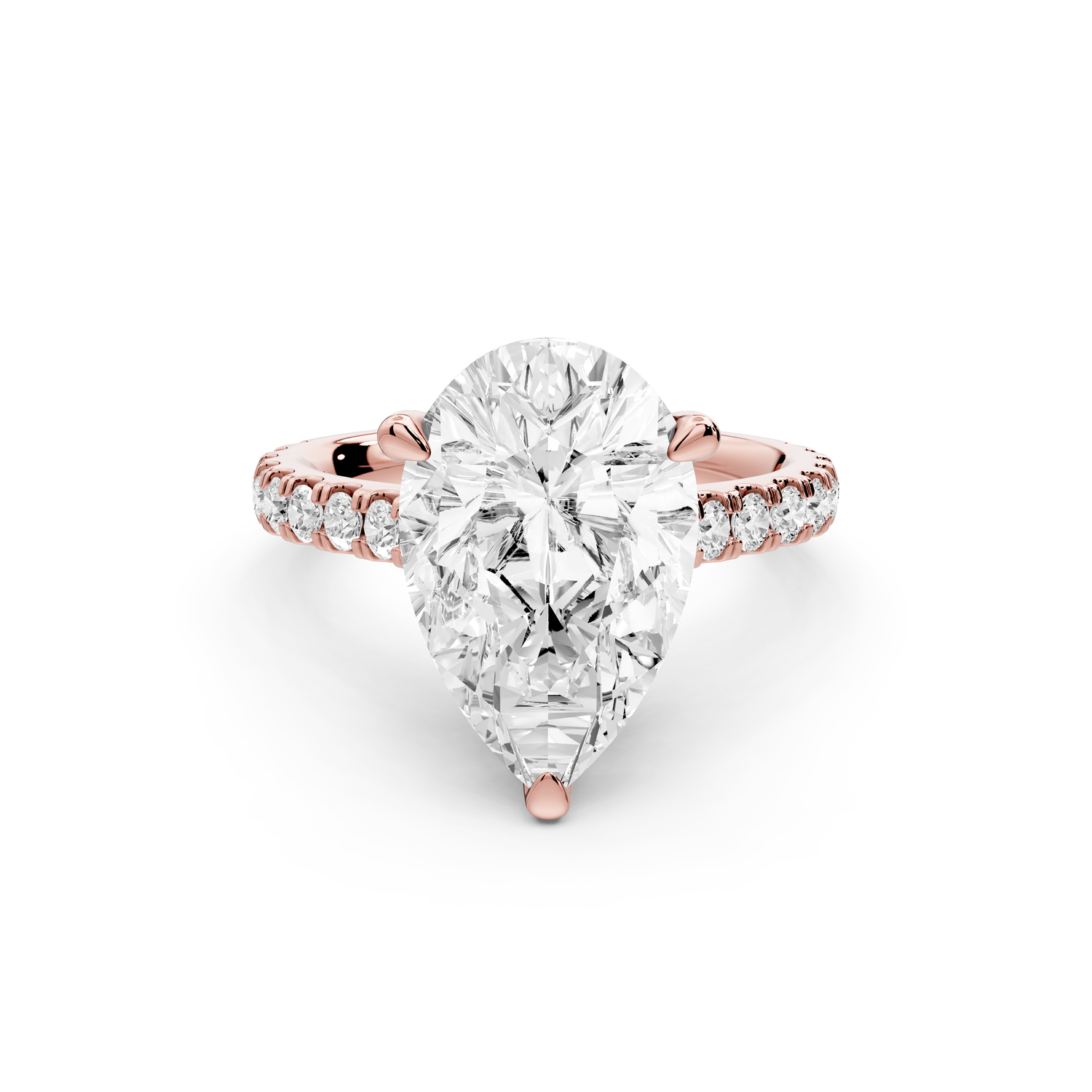 Odette - 4ct 14k rose gold pear Diamond Engagement Ring with Pavé Band & Hidden Halo