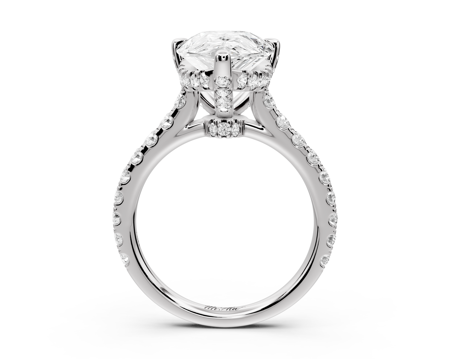 Odette - 4ct 14k white gold pear Diamond Engagement Ring with Pavé Band & Hidden Halo