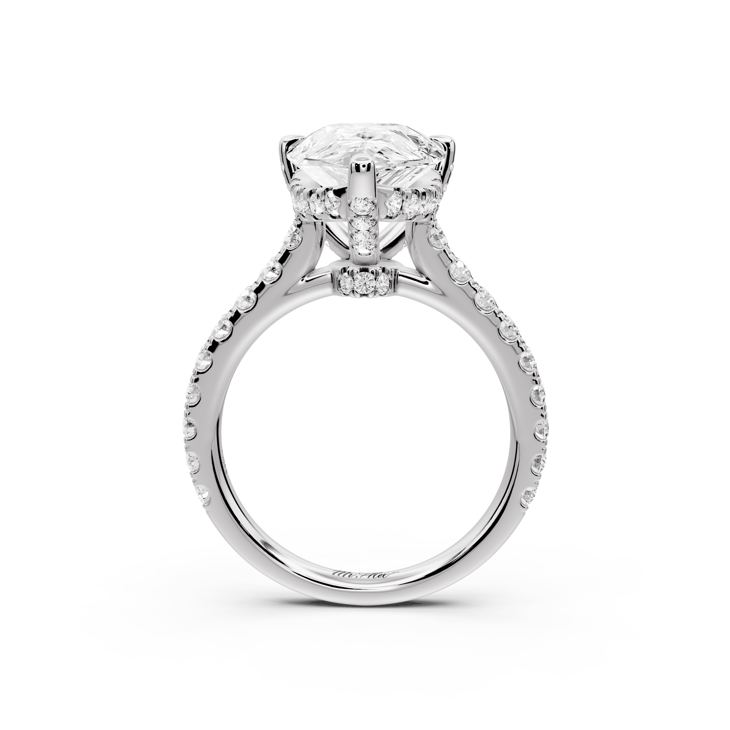 Odette - 4ct 14k white gold pear Diamond Engagement Ring with Pavé Band & Hidden Halo
