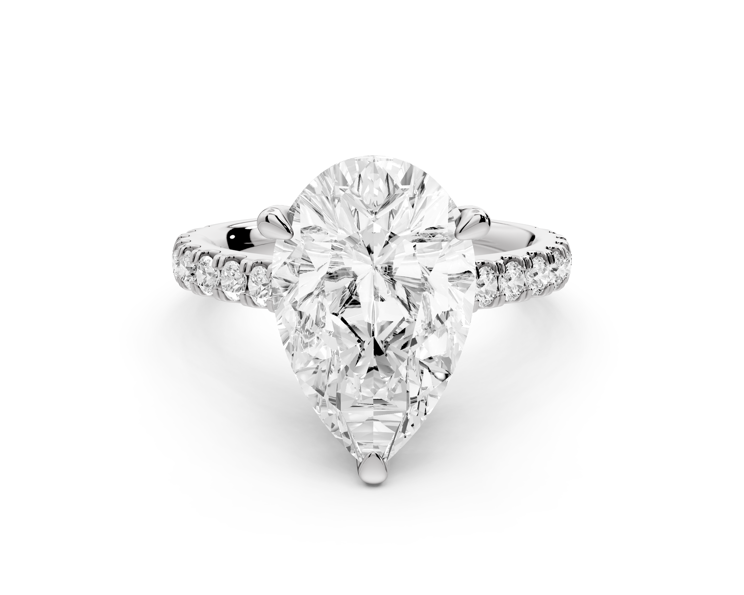 Odette - 4ct 14k white gold pear Diamond Engagement Ring with Pavé Band & Hidden Halo
