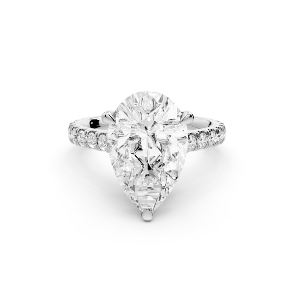 Odette - 4ct 14k white gold pear Diamond Engagement Ring with Pavé Band & Hidden Halo