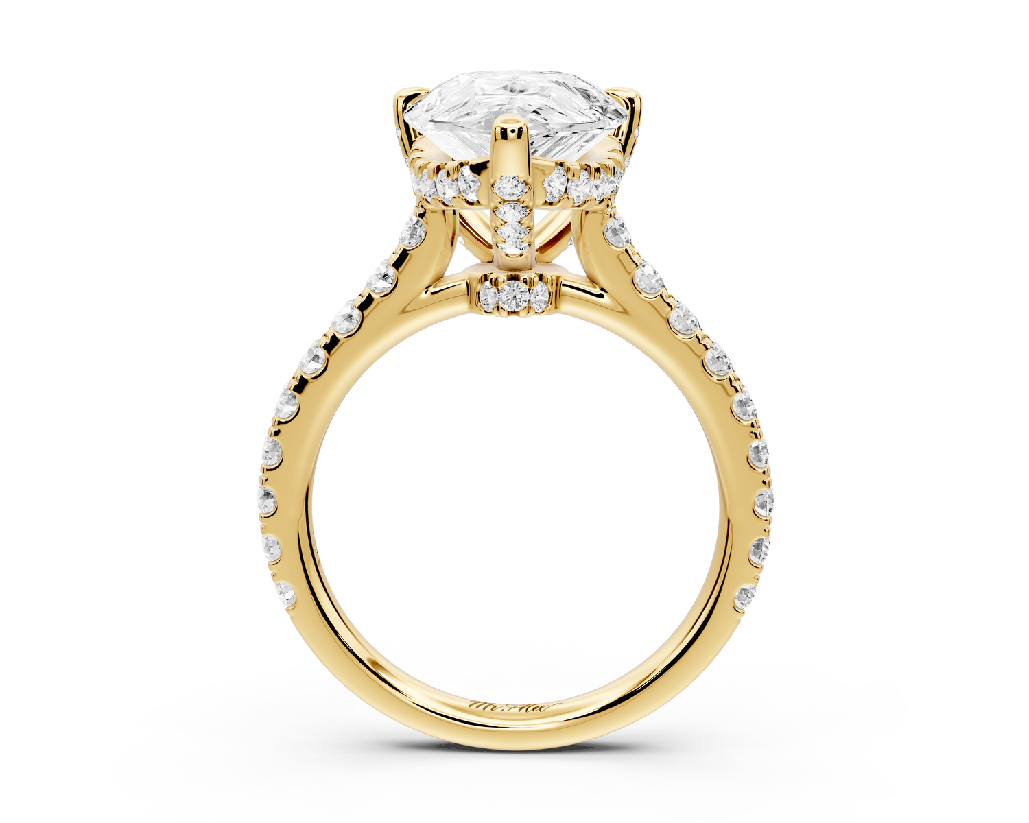 Odette - 4ct 14k yellow gold pear Diamond Engagement Ring with Pavé Band & Hidden Halo