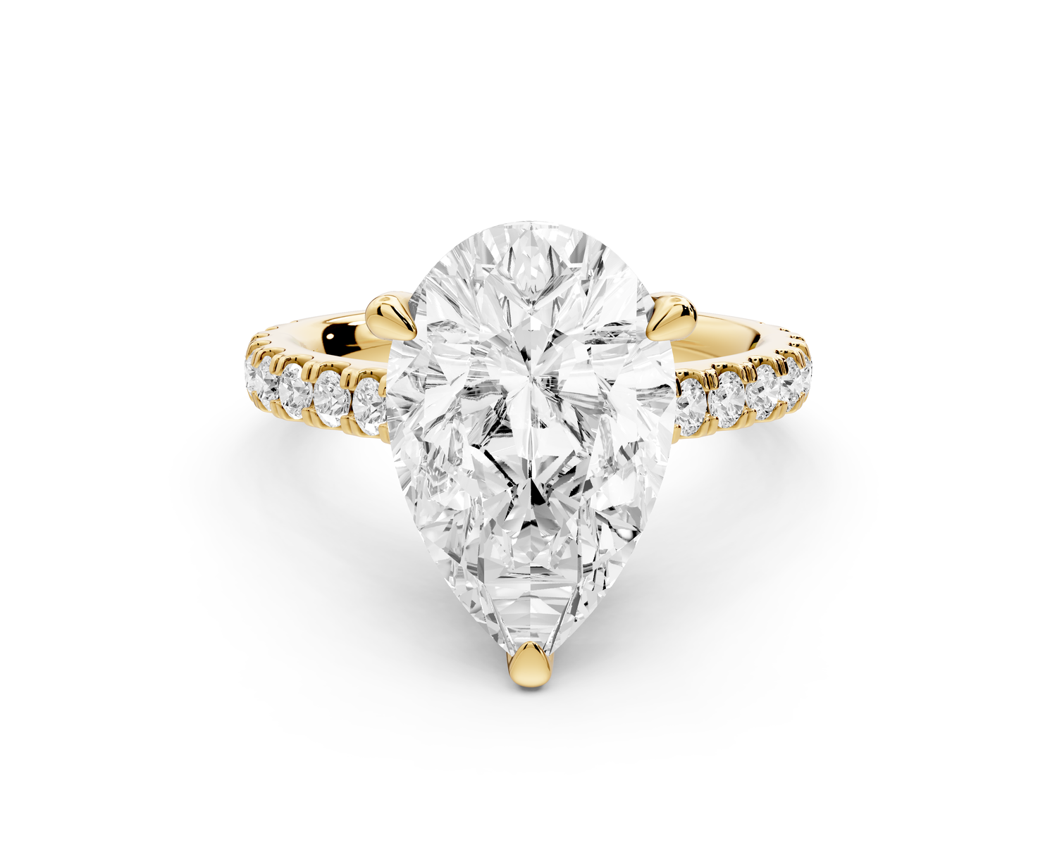 Odette - 4ct 14k yellow gold pear Diamond Engagement Ring with Pavé Band & Hidden Halo