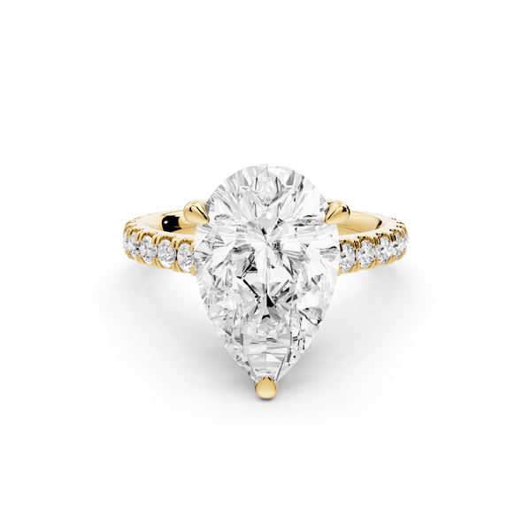 Odette - 4ct 14k yellow gold pear Diamond Engagement Ring with Pavé Band & Hidden Halo