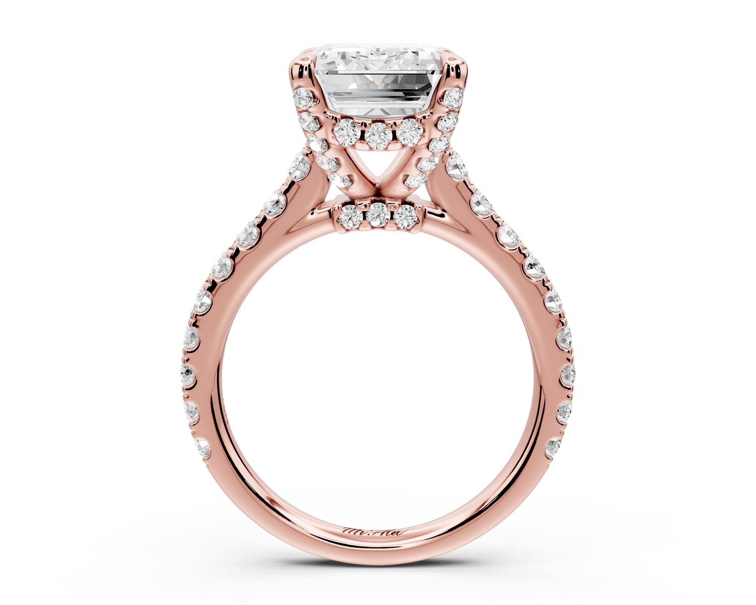 Odette - 5ct 14k rose gold emerald Diamond Engagement Ring with Pavé Band & Hidden Halo