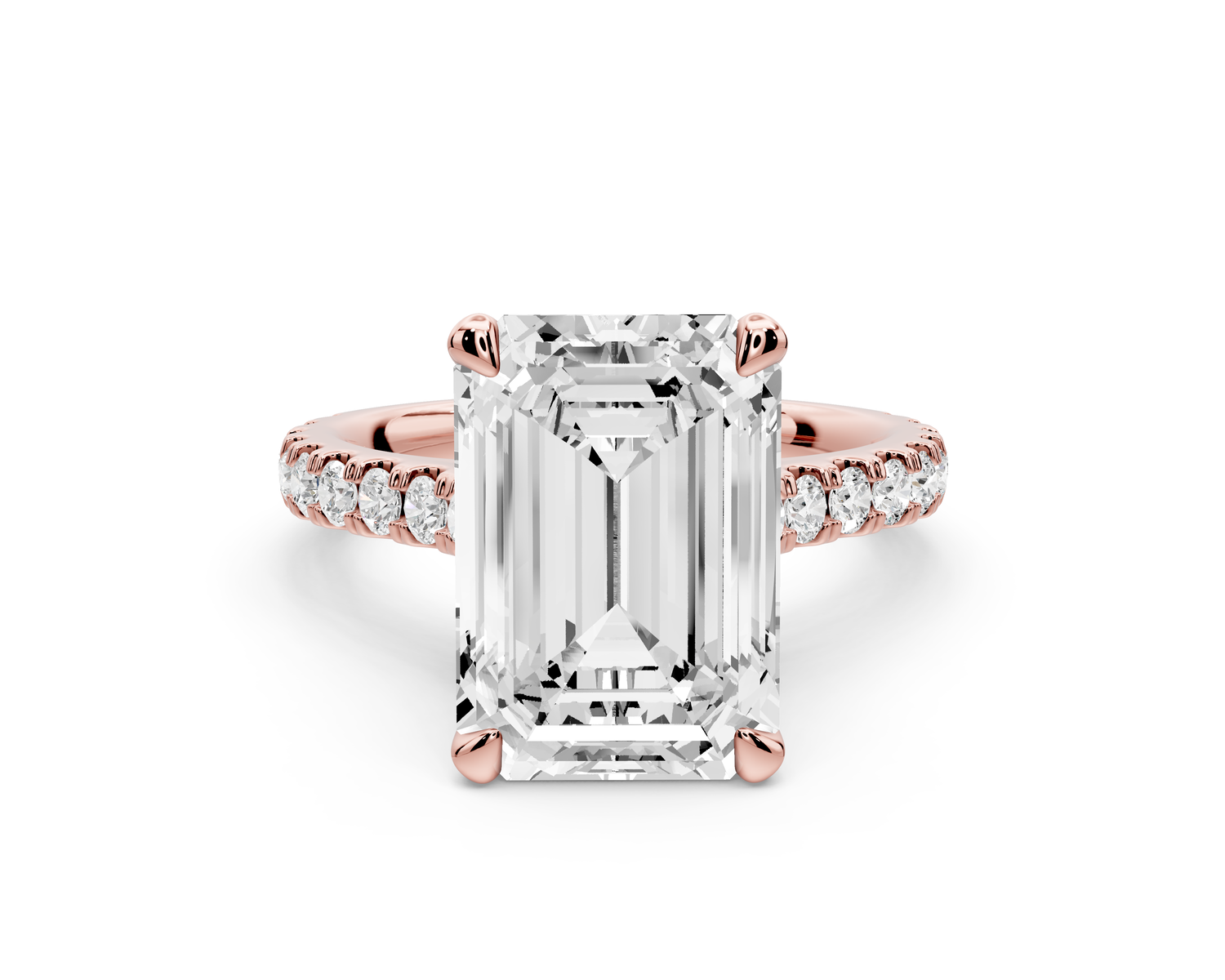 Odette - 5ct 14k rose gold emerald Diamond Engagement Ring with Pavé Band & Hidden Halo