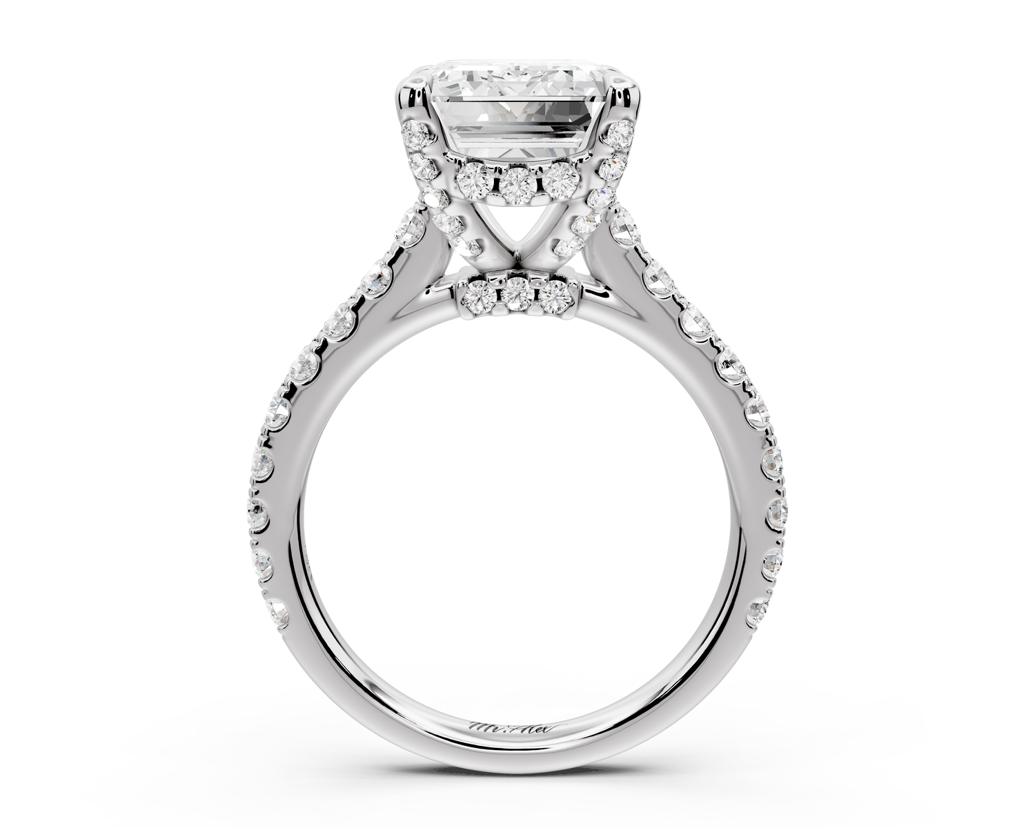 Odette - 5ct 14k white gold emerald Diamond Engagement Ring with Pavé Band & Hidden Halo