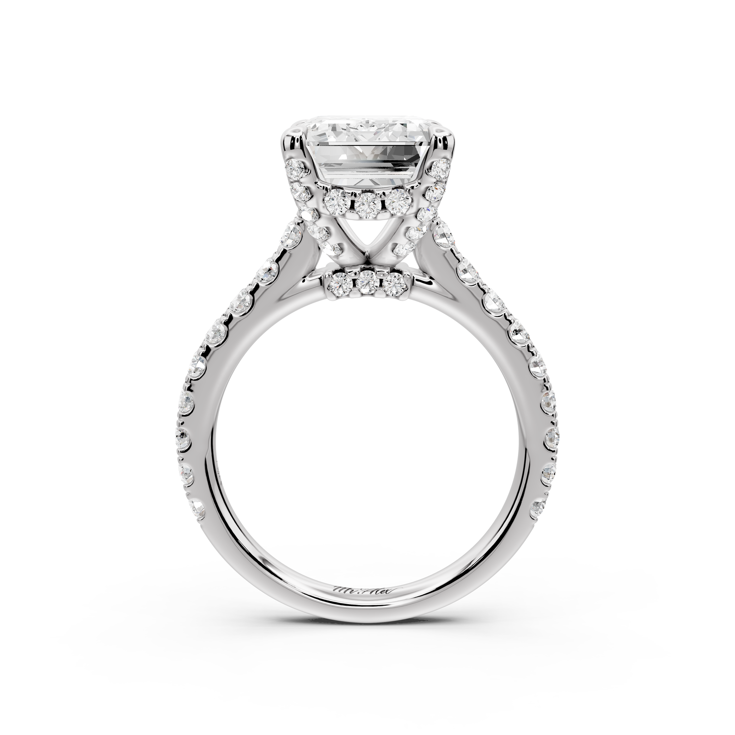 Odette - 5ct 14k white gold emerald Diamond Engagement Ring with Pavé Band & Hidden Halo