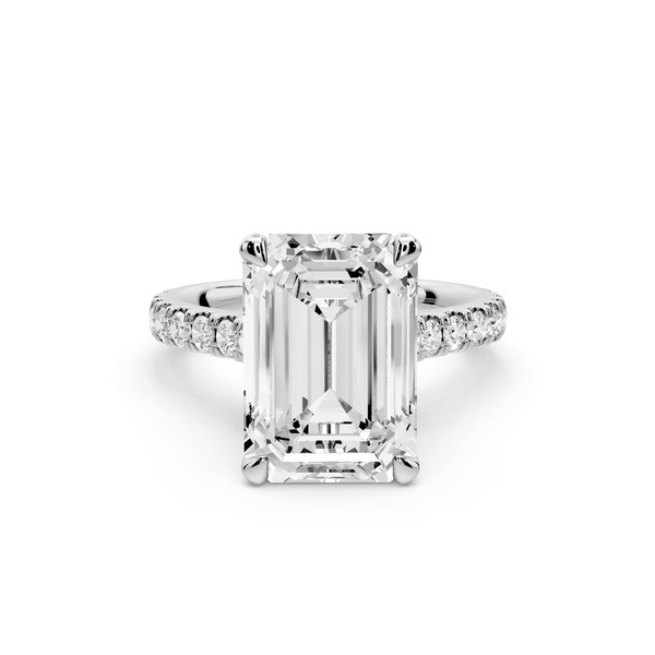 Odette - 5ct 14k white gold emerald Diamond Engagement Ring with Pavé Band & Hidden Halo