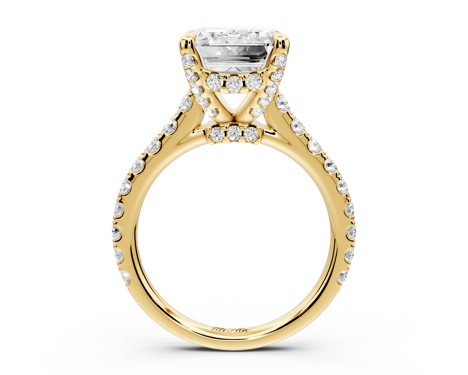 Odette - 5ct 14k yellow gold emerald Diamond Engagement Ring with Pavé Band & Hidden Halo