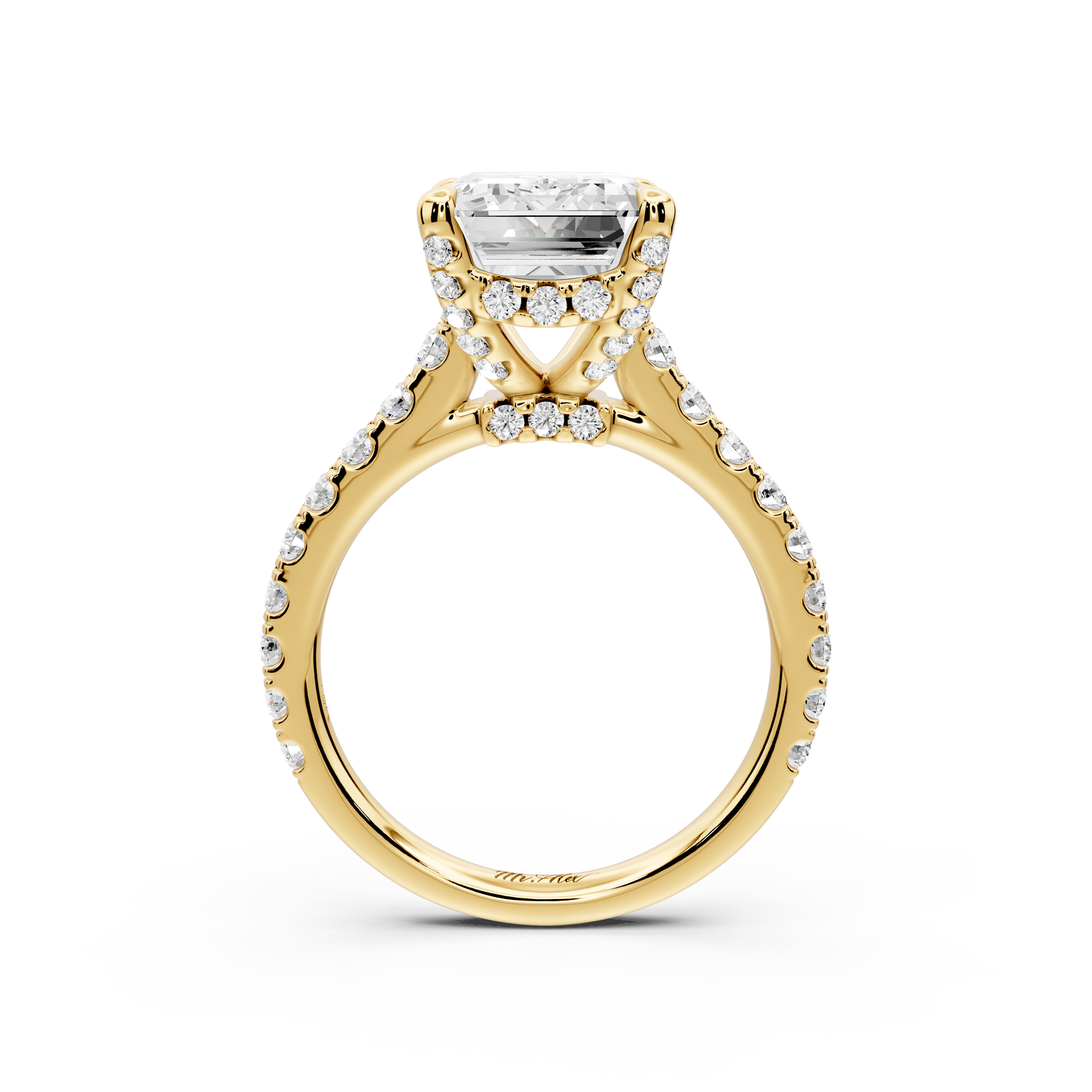 Odette - 5ct 14k yellow gold emerald Diamond Engagement Ring with Pavé Band & Hidden Halo