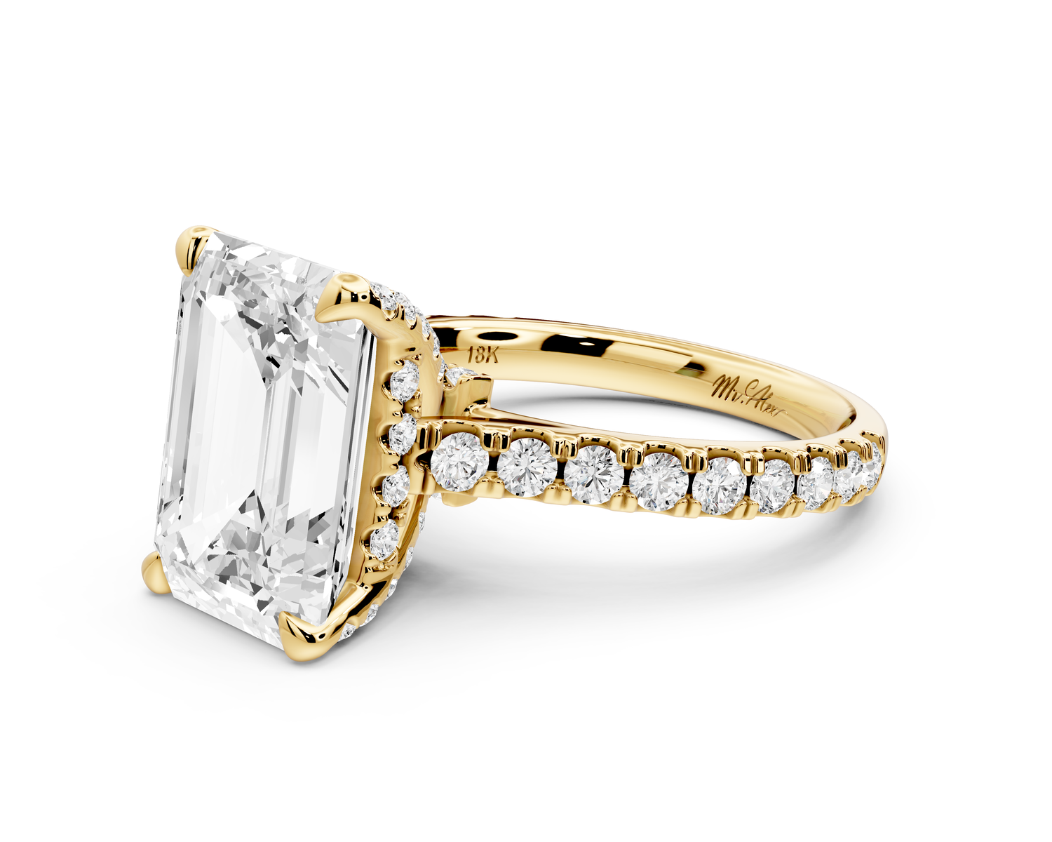 Odette - 5ct 14k yellow gold emerald Diamond Engagement Ring with Pavé Band & Hidden Halo