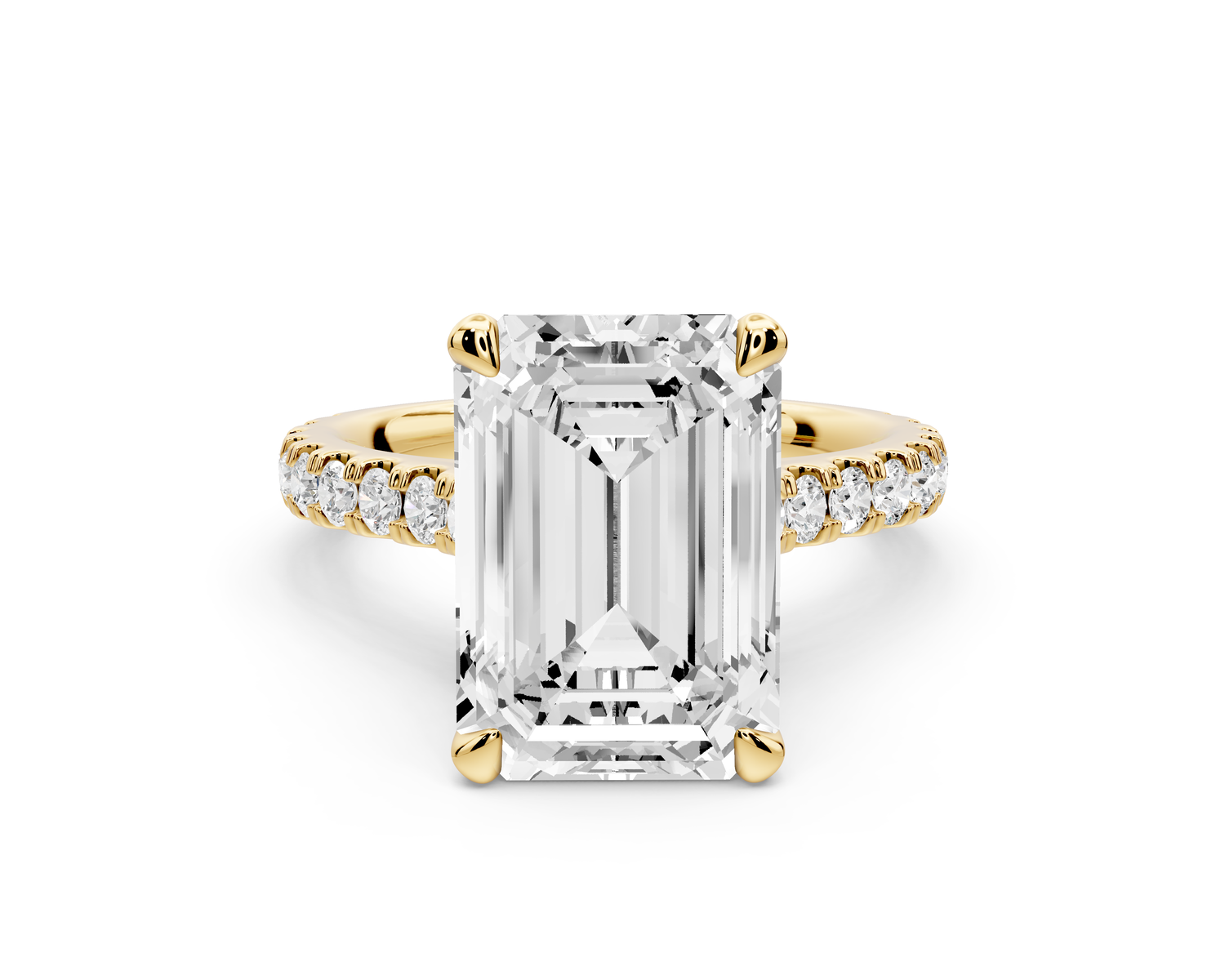 Odette - 5ct 14k yellow gold emerald Diamond Engagement Ring with Pavé Band & Hidden Halo
