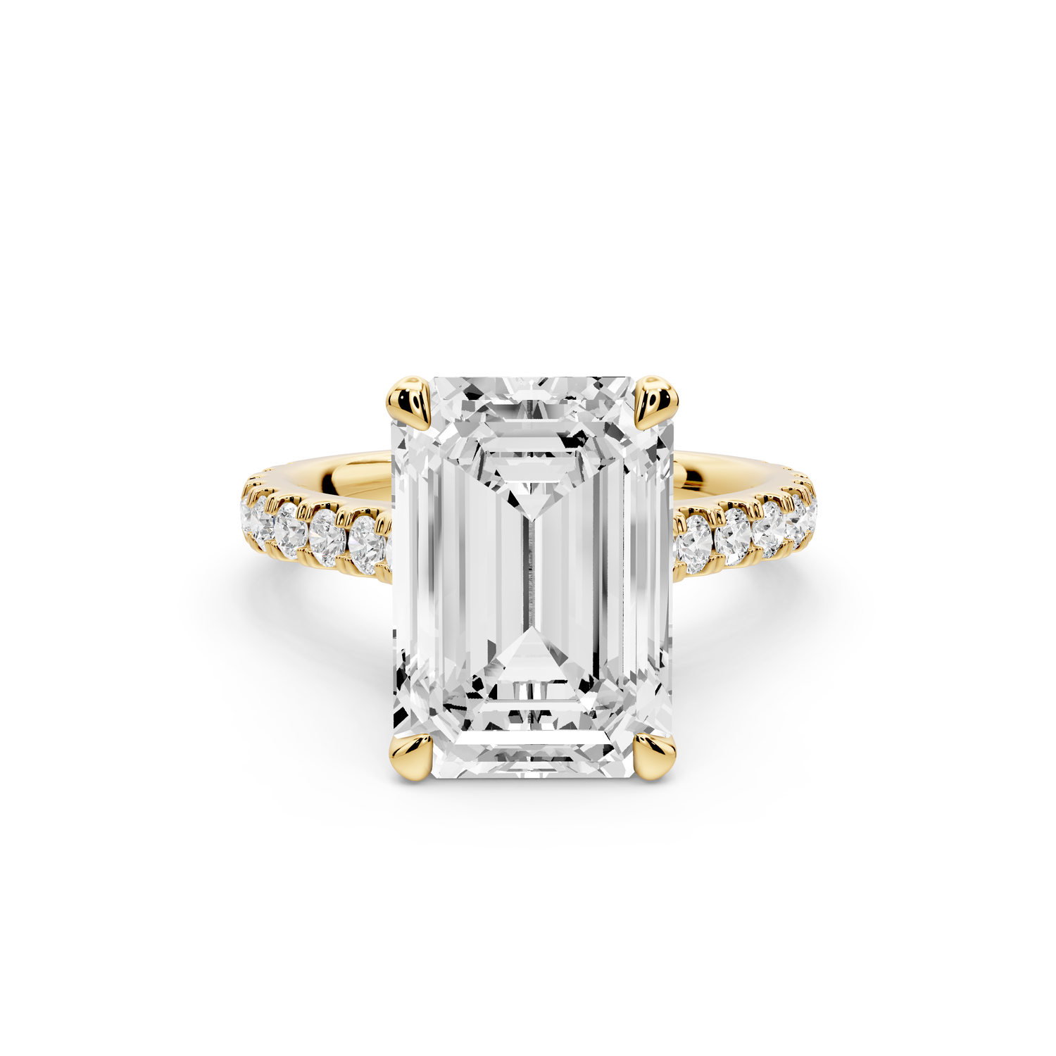 Odette - 5ct 14k yellow gold emerald Diamond Engagement Ring with Pavé Band & Hidden Halo