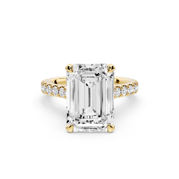 Odette - 5ct 14k yellow gold emerald Diamond Engagement Ring with Pavé Band & Hidden Halo