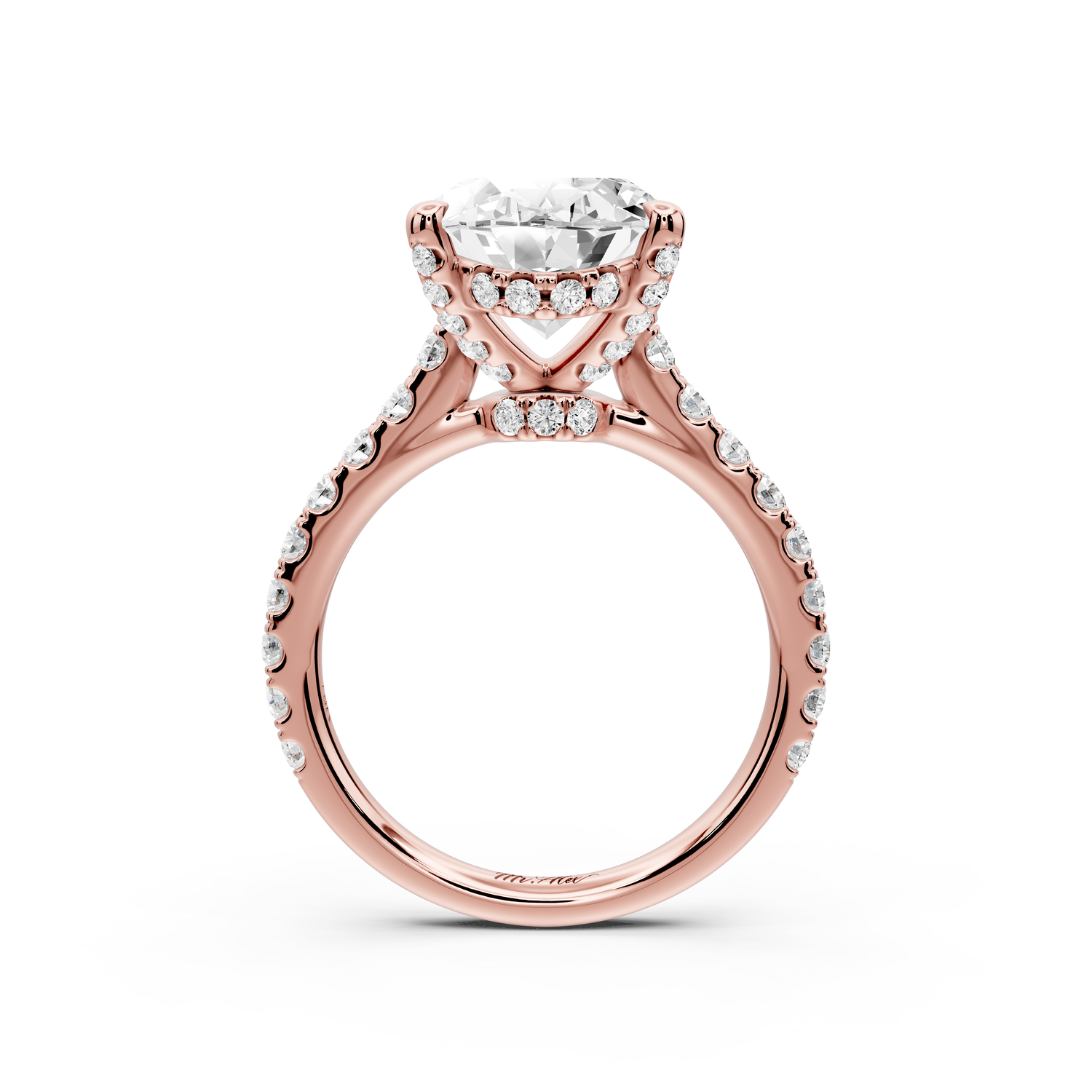Odette - 5ct 14k rose gold oval Diamond Engagement Ring with Pavé Band & Hidden Halo