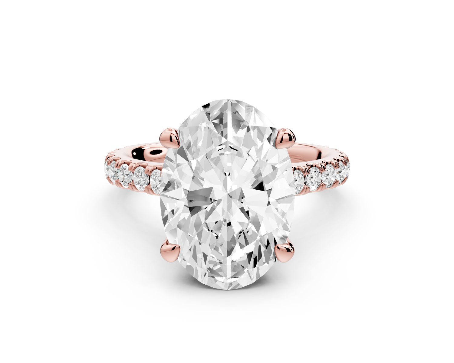 Odette - 5ct 14k rose gold oval Diamond Engagement Ring with Pavé Band & Hidden Halo